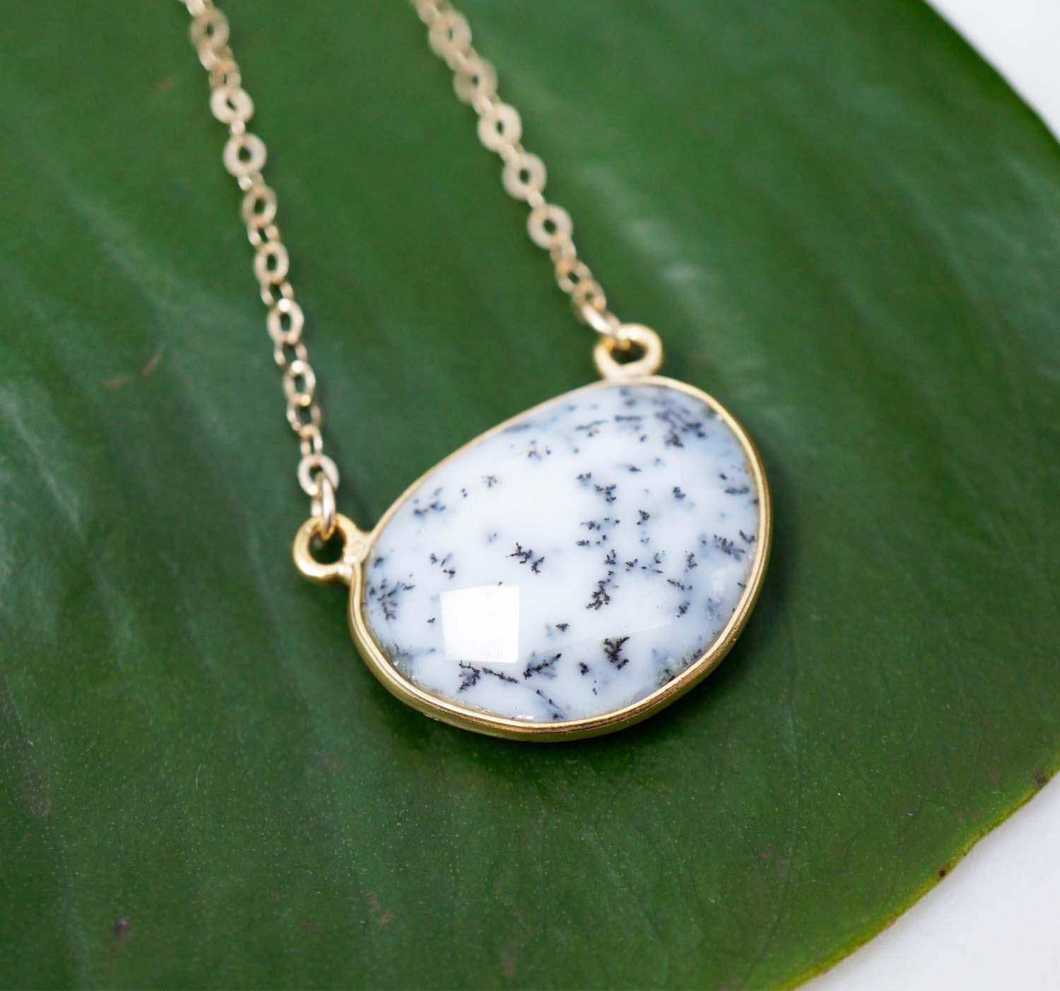 dendrite opal large half moon necklace