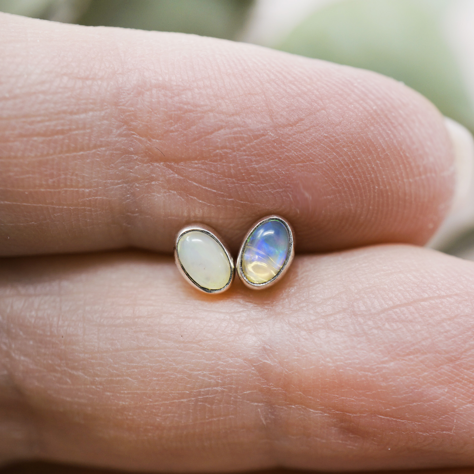oval opal studs